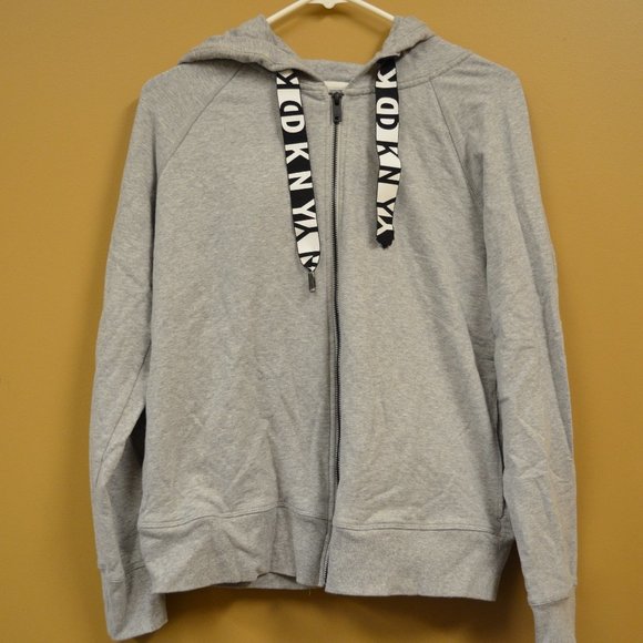 Dkny Tops - DKNY Logo Fleece Zip Hoodie Pearl Grey Heather M